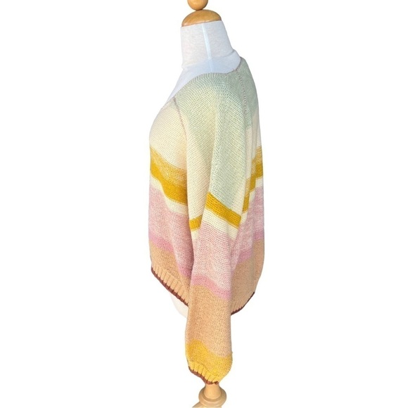 Anthropologie Theia V-Neck Sweater Size Large NWT Natural Stripe Metallic Accent - Picture 4 of 13